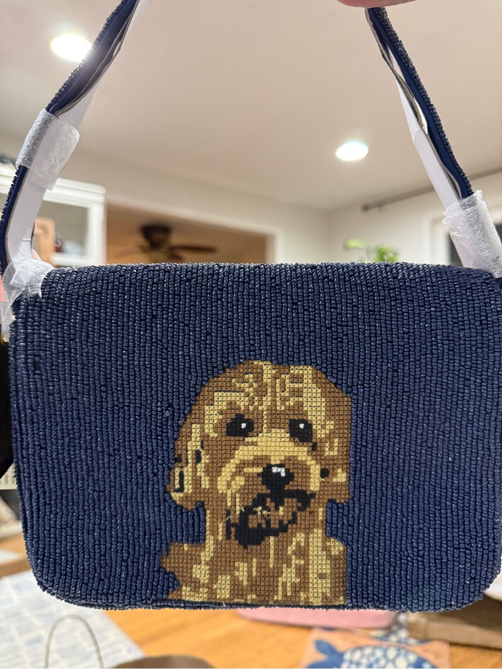 NWT Navy Beaded Doodle Dog Shoulder Bag Goldendoodle Paw Purse